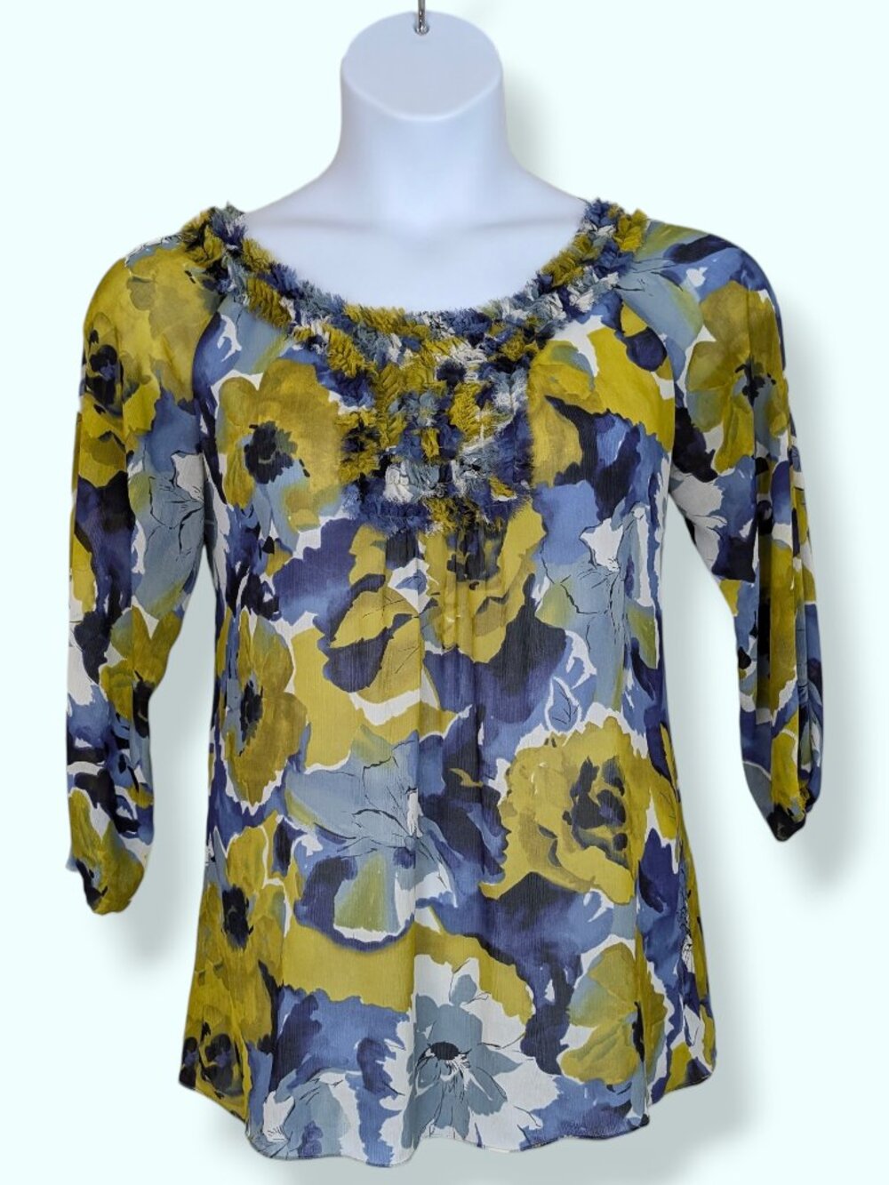 🍁Frank Lyman Blue & Yellow Floral Top